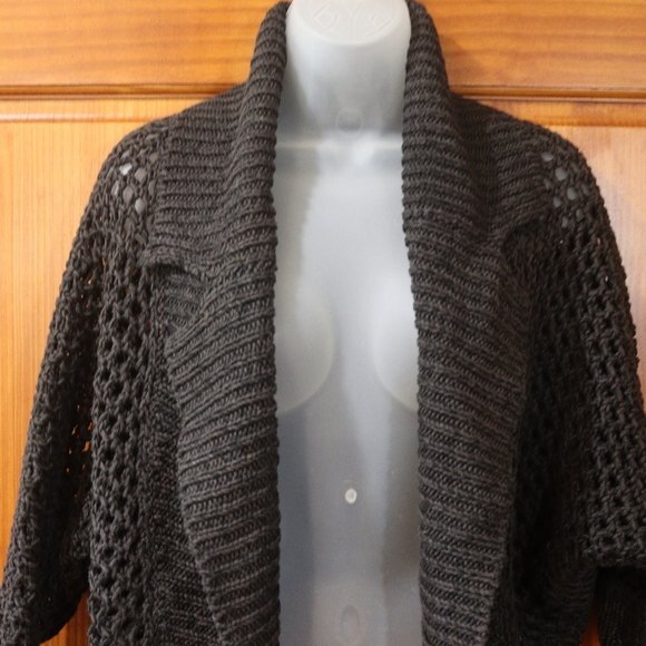 Theory Black Doleman Chunky Knit Open Cardigan Sweater Small Oversized - Picture 2 of 12